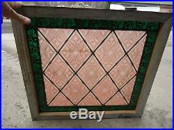 Antique painted and fired LEADED STAINED GLASS window red/green