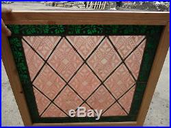 Antique painted and fired LEADED STAINED GLASS window red/green