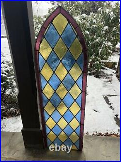 Antique (post 1850) Stained Leaded Glass Arched Church Window, Summit Hill, Pa