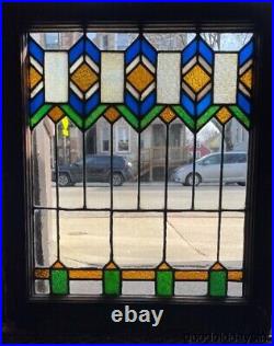 Art Deco Antique Stained Leaded Glass Window Circa 1925 from Chicago 29 x 24