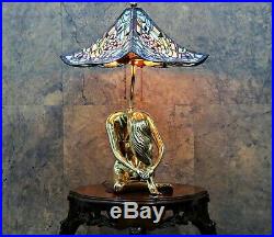 Art Deco W&S1938 Mosaic Shade Leaded Stained Glass Lamp Nude Brass Base