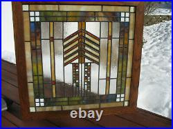 Arts And Crafts/prairie Style Stained Glass Window (pair Available)