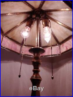 Arts Crafts Leaded Slag Glass Antique Vintage Lamp Bradley Hubbart era