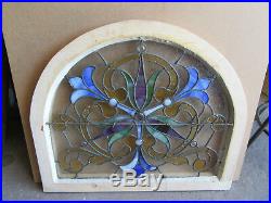 BEAUTIFUL ANTIQUE STAINED GLASS WINDOW 32 x 27.5 ARCHITECTURAL SALVAGE