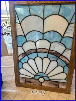 BEAUTIFUL stained Glass Frame 2ft Tall Blue White Purple Vintage Glass
