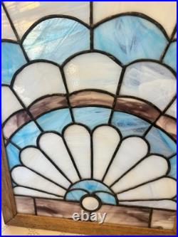 BEAUTIFUL stained Glass Frame 2ft Tall Blue White Purple Vintage Glass