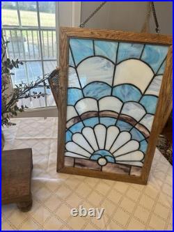 BEAUTIFUL stained Glass Frame 2ft Tall Blue White Purple Vintage Glass