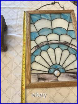 BEAUTIFUL stained Glass Frame 2ft Tall Blue White Purple Vintage Glass