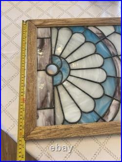 BEAUTIFUL stained Glass Frame 2ft Tall Blue White Purple Vintage Glass BEAUTIFUL stained Glass Frame 2ft Tall Blue White Purple Vintage Glass