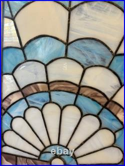 BEAUTIFUL stained Glass Frame 2ft Tall Blue White Purple Vintage Glass