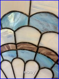 BEAUTIFUL stained Glass Frame 2ft Tall Blue White Purple Vintage Glass