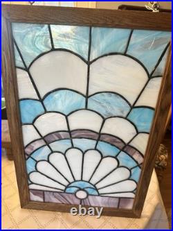 BEAUTIFUL stained Glass Frame 2ft Tall Blue White Purple Vintage Glass