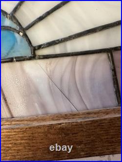 BEAUTIFUL stained Glass Frame 2ft Tall Blue White Purple Vintage Glass