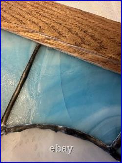 BEAUTIFUL stained Glass Frame 2ft Tall Blue White Purple Vintage Glass