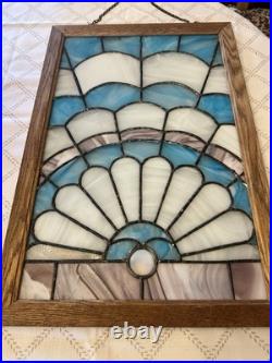 BEAUTIFUL stained Glass Frame 2ft Tall Blue White Purple Vintage Glass