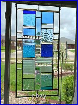 BLUE BAYOU Beveled Stained Glass Panel, Window Hanging? 30 ½ x 14 ½ HMD-US