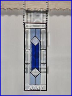 BLUE Stained Glass Panel, Window Hanging 19 3/8X 6 1/2