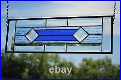 BLUE Stained Glass Panel, Window Hanging 19 3/8X 6 1/2