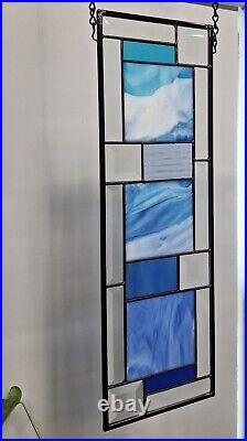 BLUE Stained Glass Panel, Window Hanging 20 3/8X 6 1/2