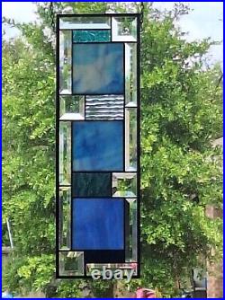 BLUE Stained Glass Panel, Window Hanging 20 3/8X 6 1/2