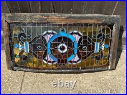 Beautiful Antique 1890's Stained Leaded Glass Curved Transom Window with Jewels