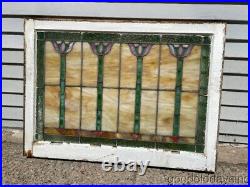 Beautiful Antique 4 Tulip Stained Leaded Glass Window 34 by 25