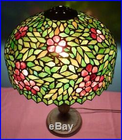 Beautiful Antique Mosaic Table Lamp with Stained Leaded Glass Shade