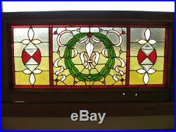 Beautiful Antique Stained Leaded Glass Transom Window 51 x 24-3/4 SALVAGE