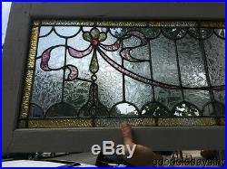 Beautiful Antique Stained Leaded Glass Transom Window 60 by 17 Circa 1900