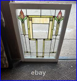 Beautiful Antique Stained Leaded Glass Window Circa 1920 33 x 24