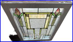 Beautiful Antique Stained Leaded Glass Window Circa 1920 33 x 24