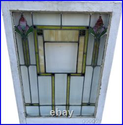 Beautiful Antique Stained Leaded Glass Window Circa 1920 33 x 24