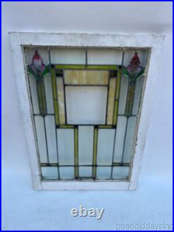 Beautiful Antique Stained Leaded Glass Window Circa 1920 33 x 24
