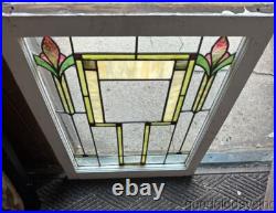 Beautiful Antique Stained Leaded Glass Window Circa 1920 33 x 24