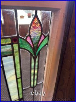 Beautiful Antique Stained Leaded Glass Window Circa 1920 33 x 24