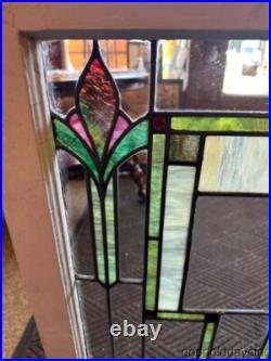 Beautiful Antique Stained Leaded Glass Window Circa 1920 33 x 24