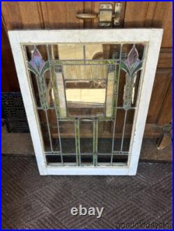 Beautiful Antique Stained Leaded Glass Window Circa 1920 33 x 24