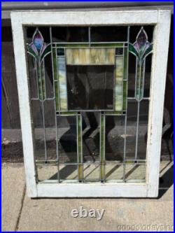 Beautiful Antique Stained Leaded Glass Window Circa 1920 33 x 24