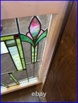 Beautiful Antique Stained Leaded Glass Window Circa 1920 33 x 24