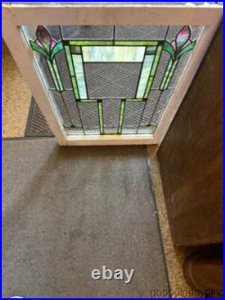Beautiful Antique Stained Leaded Glass Window Circa 1920 33 x 24