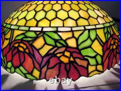 Beautiful Antique Tiffany Style Leaded Stained Glass Hanging Lamp withLarge Shade