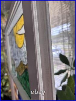 Beautiful Blue Lake Scene Hand Painted Stained Glass Window