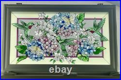 Beautiful Hummingbird Floral Stained Glass Window WithHanging Wooden Frame 22x13
