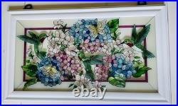Beautiful Hummingbird Floral Stained Glass Window WithHanging Wooden Frame 22x13