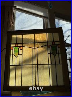 Beautiful Large Stained Glass Vintage Window Pane Yellow, Green, And Orange