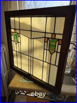 Beautiful Large Stained Glass Vintage Window Pane Yellow, Green, And Orange