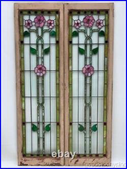 Beautiful Pair of Antique Stained Leaded Glass Cabinet Doors / Windows c. 1900
