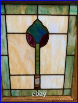 Beautiful Pair of Antique Stained Leaded Glass Windows 25 by 20 Circa 1925