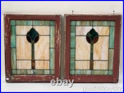 Beautiful Pair of Antique Stained Leaded Glass Windows 25 by 20 Circa 1925
