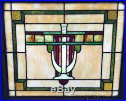 Beautiful Pair of Antique Stained Leaded Glass Windows 28 by 25